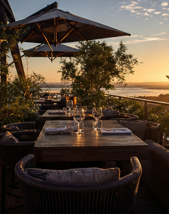 Outdoor terrace at sunset
